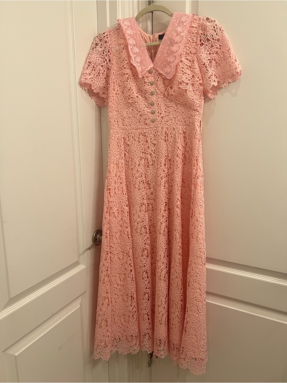 Soft Pink Lace Midi Dress with Peter Pan Collar NWT
